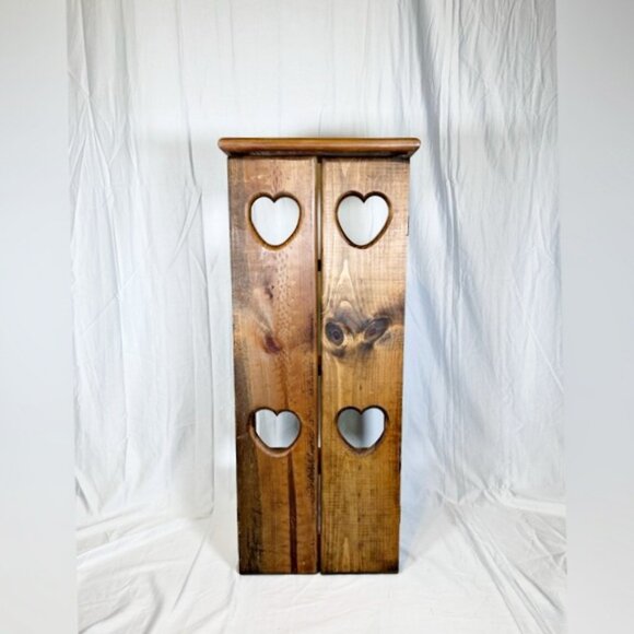 Vintage Rustic Wood Farmhouse Hearts Country Cottage Shadow Box Shelf w/Doors - Picture 1 of 4